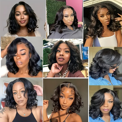 Short Bob Wigs Body Wave Lace Wig Human Hair 180% Density 4x4 Glueless Wigs Pre Plucked With Baby Hair For Women Brazilian Virgin Human Hair Wigs Natural Color