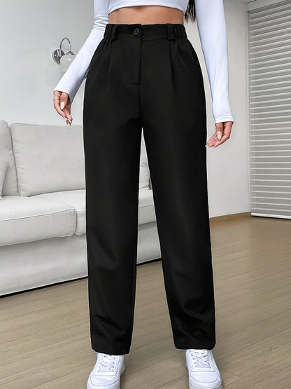 vlovelaw  Solid Straight Leg Pants, Elegant High Waist Pants, Women's Clothing