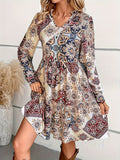 vlovelaw  Floral Print V Neck Dress, Casual Long Sleeve Dress For Spring & Fall, Women's Clothing