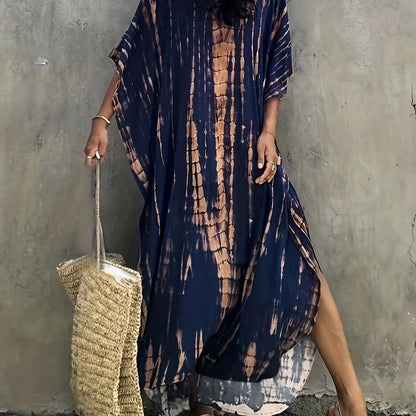 vlovelaw  V Neck Oversized Kaftan Dress, Bohemian Loose Beach Vacation Dress, Women's Clothing