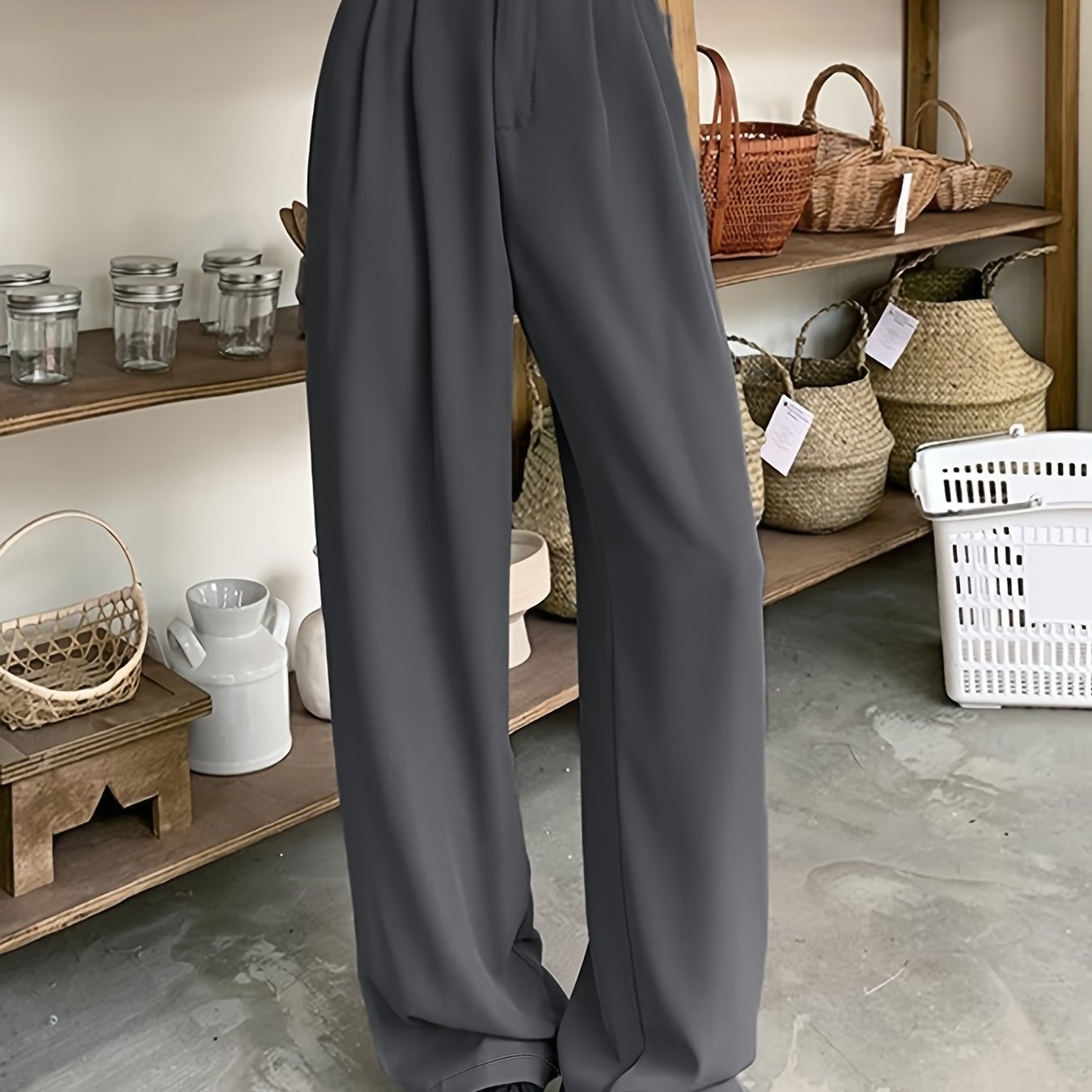 vlovelaw  Solid Color Wide Leg Pants, Casual Loose Pants For Every Day, Women's Clothing