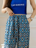 vlovelaw  Aztec Print Wide Leg Pants, Casual Drawstring High Waist Elastic Draped Pants, Women's Clothing