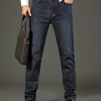 vlovelawMen's High Quality Straight Leg Jeans For Business, Semi-formal Stretch Denim Pants