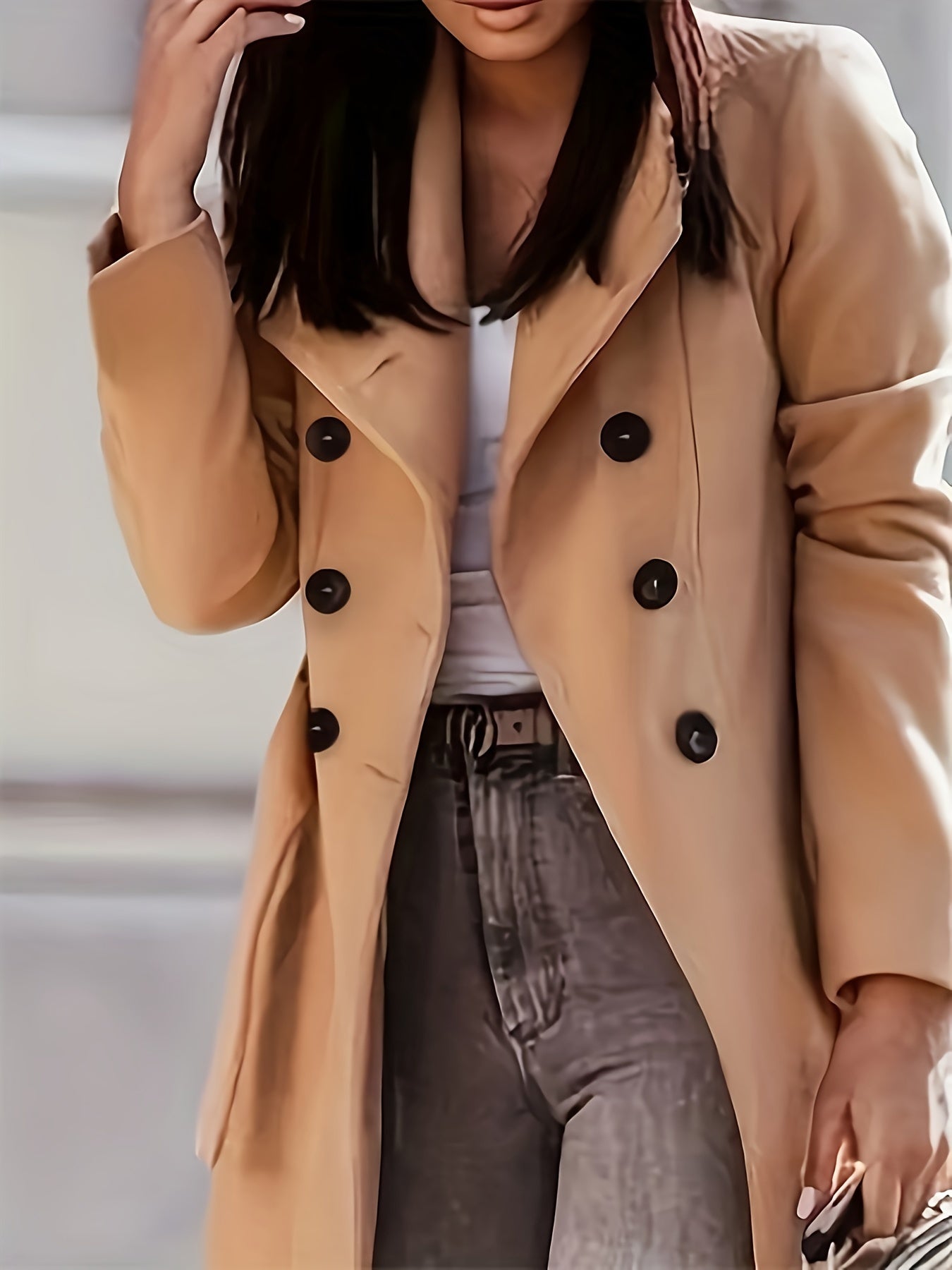 Solid Double Breasted Trench Coat, Elegant Long Sleeve Belted Outwear, Women's Clothing