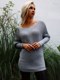 vlovelaw Solid Boat Neck Knit Sweater, Casual Long Sleeve Versatile Sweater, Women's Clothing