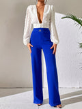 vlovelaw High Waist Tailored Pants, Elegant Solid Wide Leg Work Office Pants For Spring & Summer, Women's Clothing