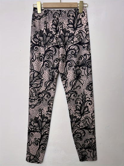 vlovelaw  Floral Print Skinny Leggings, Casual Elastic Waist Stretchy Leggings, Women's Clothing