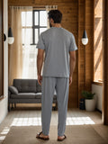 Men's 2 Pcs Comfy And Leisure Loungewear Suit - Simple Letter Printed Short-sleeved T-shirt & Trousers