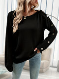 vlovelaw  Solid Button Long Sleeve Sweater, Casual Loose Pullover Sweater For Fall & Winter, Women's Clothing