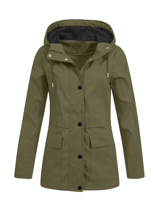 vlovelaw  Drawstring Hooded Jacket, Casual Button Front Long Sleeve Outerwear, Women's Clothing