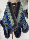 vlovelaw  Plus Size Fuzzy Trim Cape Cardigan, Casual Open Front Shawl Outwear, Women's Plus Size Clothing