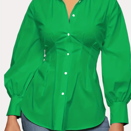 Slim Button Front Shirt, Elegant Solid Long Sleeve Shirt For Spring & Summer, Women's Clothing