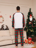 Men's Trendy Casual Christmas Pajamas Sets, Reindeer Plaid Graphic Print Long Sleeve Crew Neck Top & Loose Pants Lounge Wear