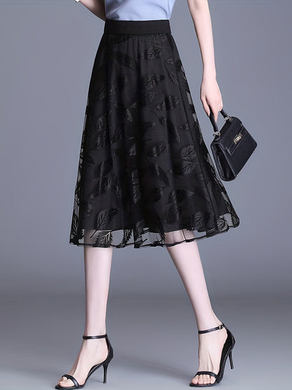 Solid Layered Pleated Skirts, Elegant High Waist A Line Knee Length Skirts, Women's Clothing