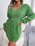 Women's Dresses Lantern Sleeve Solid V-neck Waist Sweater Dresses