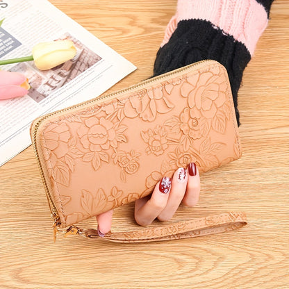 Fashionable Floral Embossed Womens Long Wallet - Durable PU Leather with Multiple Card Slots, Phone Wristlet & Coin Purse - Perfect for Stylish On-the-Go Fashionistas