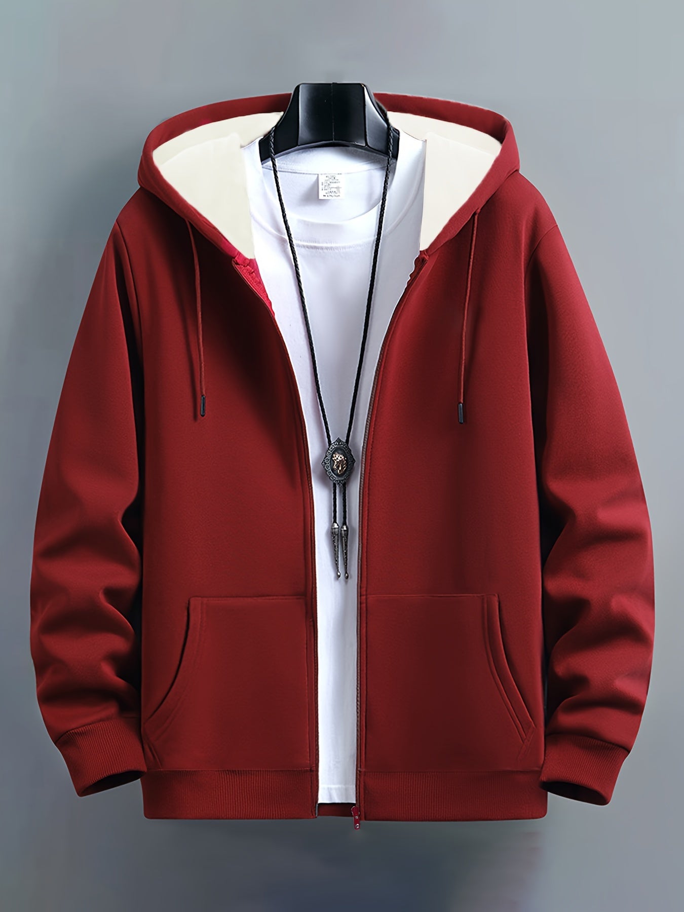 Men's Plus Size Fleece-Lined Hooded Jacket - Casual Zip-Up Coat for Fall, Winter & Spring, PLUS SIZE