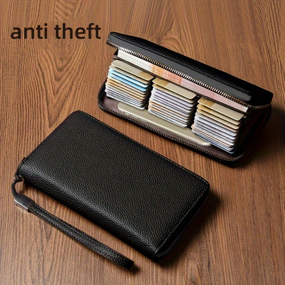 Unisex Business Wallet with 36 Card Slots, Anti-Degaussing Feature, Secure Zipper, and Phone Pocket - Stylish Daily Commute Accessory