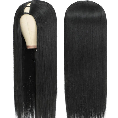 V Part Wigs 30 Inch Long Straight Heat Resistant Synthetic U Shape Glueless Wigs 150% Density for Black Women Daily Use