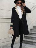 vlovelaw  Button Front Contrast Trim Trench Coat, Casual Long Sleeve Trench Coat, Women's Clothing