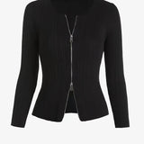 V-neck Laple Zip Cardigans, Casual Slim Long Sleeve Fall Winter Knit Cardigan, Women's Clothing