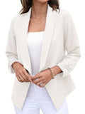 vlovelaw  Shawl Collar Open Front Blazer, Casual 3/4 Sleeve Blazer For Office & Work, Women's Clothing