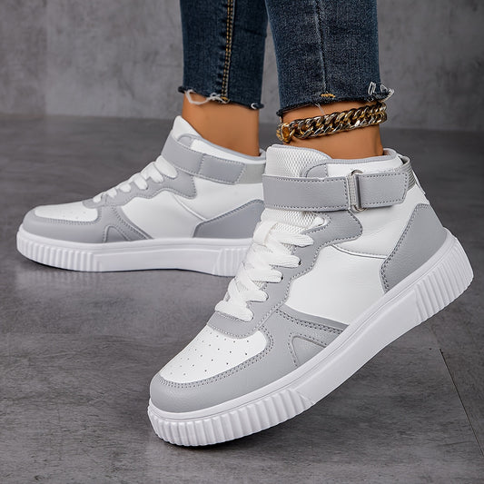 vlovelaw  Women's High-top Trendy Skate Shoes, Buckle Design Lace-up Anti-slip Lightweight Sports Sneakers, Platform Casual Outdoor Sneakers