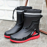 Men's Rain Boots With Adjustable Neck, Non-slip Wear-resistant Waterproof Rain Shoes For Outdoor Working Fishing