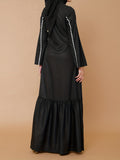 Contrast Trim Long Sleeve Kaftan Dress, Elegant Dropped Waist Maxi Length Dress, Women's Clothing