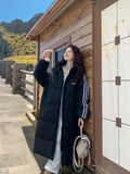 Women's Casual Long Puffer Coat - Mid-Length, Solid Color with Hood, Polyester, Machine Washable