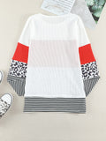 vlovelaw Striped Waffle Round Neck Tops, Casual Long Sleeve Fashion Loose Fits Tunics Tops, Women's Clothing