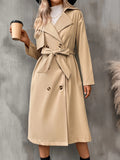 vlovelaw  Double Breasted Belted Trench Coat, Vintage Solid Lapel Drop Shoulder Overcoat, Women's Clothing