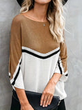 vlovelaw  Striped Color Block Sweater, Casual Boat Neck Half Sleeve Loose Knit Sweater For Spring & Fall, Women's Clothing