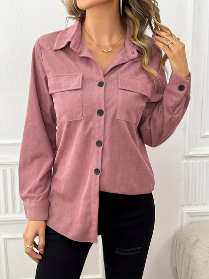 vlovelaw  Button Front Flap Pockets Jacket, Casual Long Sleeve Lapel Jacket, Women's Clothing