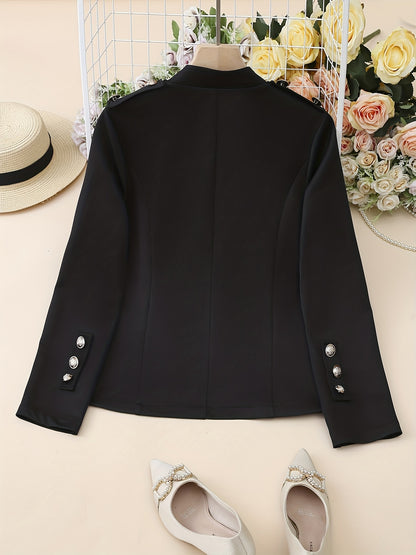 vlovelaw  Button Front Solid Blazer, Elegant Long Sleeve Work Office Outerwear, Women's Clothing