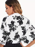 vlovelaw  Floral Print Tie Front Crop Blouse, Sexy Half Sleeve Blouse For Spring & Summer, Women's Clothing