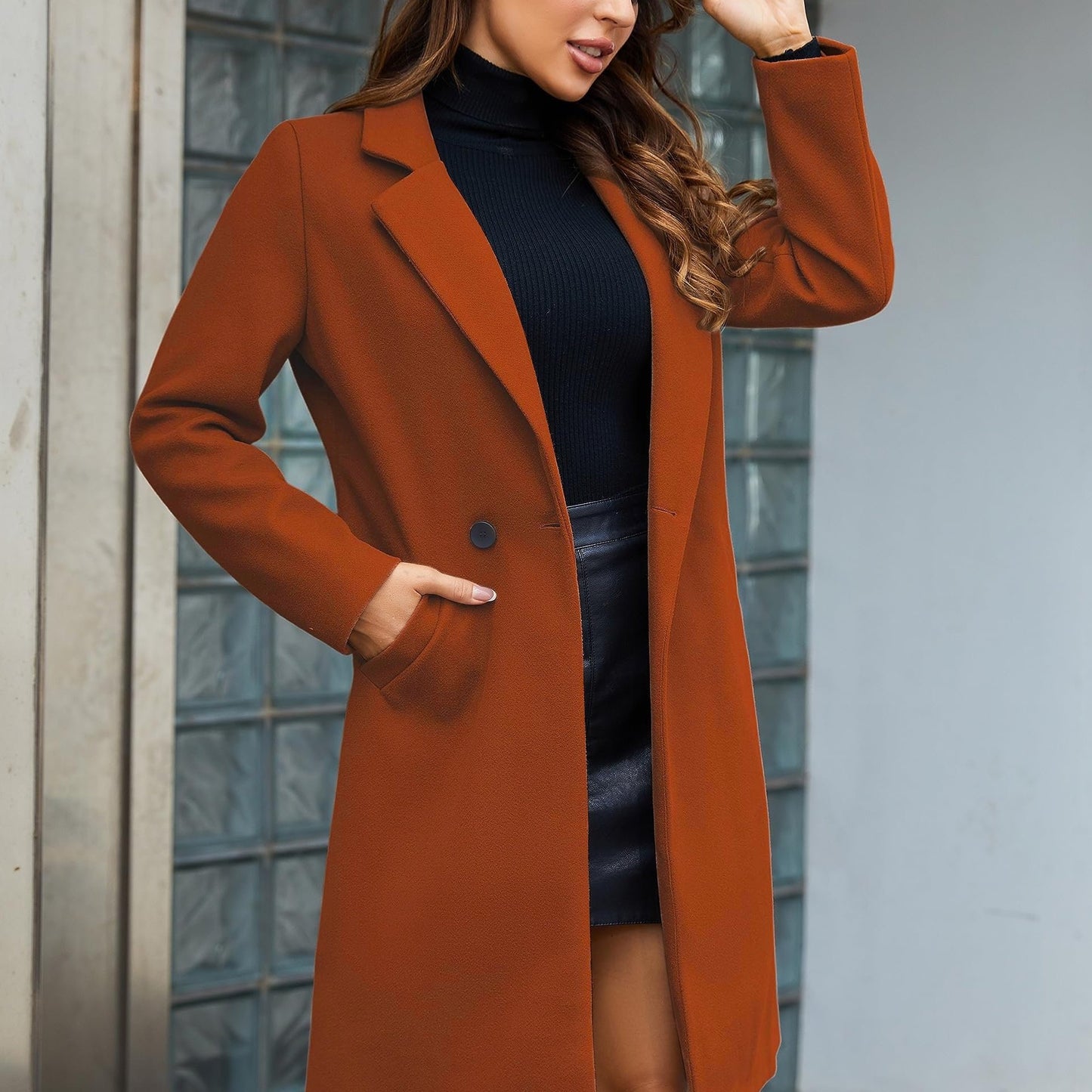 vlovelaw  Double Breasted Lapel Coat, Elegant Long Sleeve Solid Outerwear, Women's Clothing