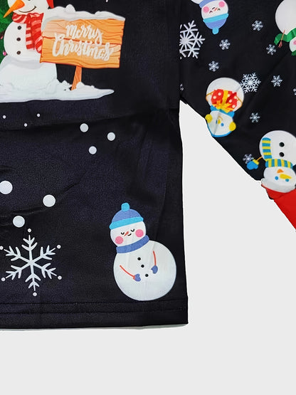 Children's Christmas Pattern Long Sleeve Pants Set, Ideal For Daily & Outdoor Wear