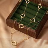 Elegant & Classic Style Matching Set, Fashionable Commuter Golden Necklace And Bracelet With Clover Charms