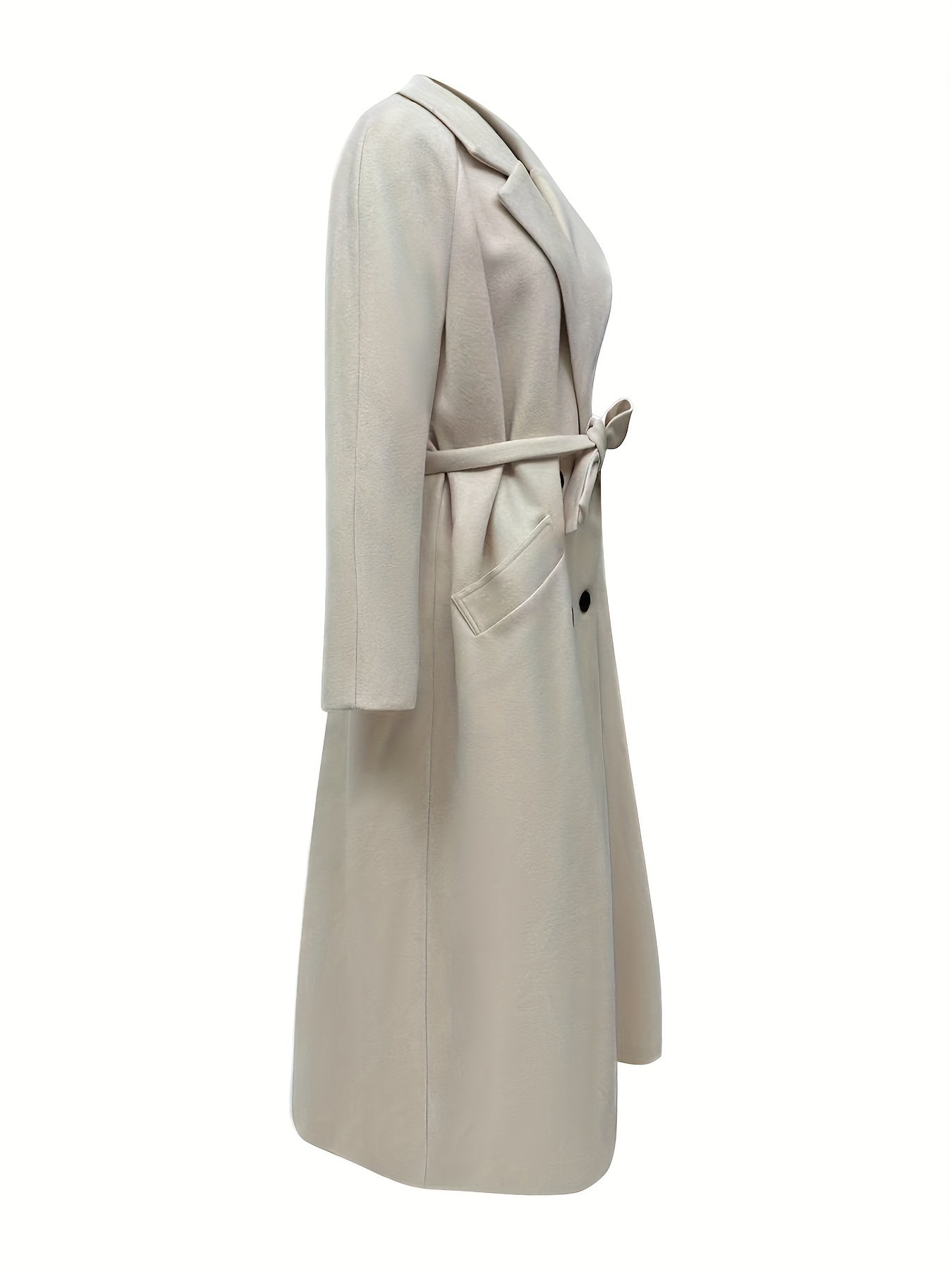 Double Breasted Lapel Overcoat, Casual Long Sleeve Solid Outerwear, Women's Clothing