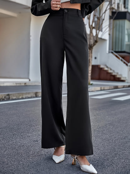 vlovelaw  Solid High Waist Pants, Elegant Wide Leg Pants, Women's Clothing