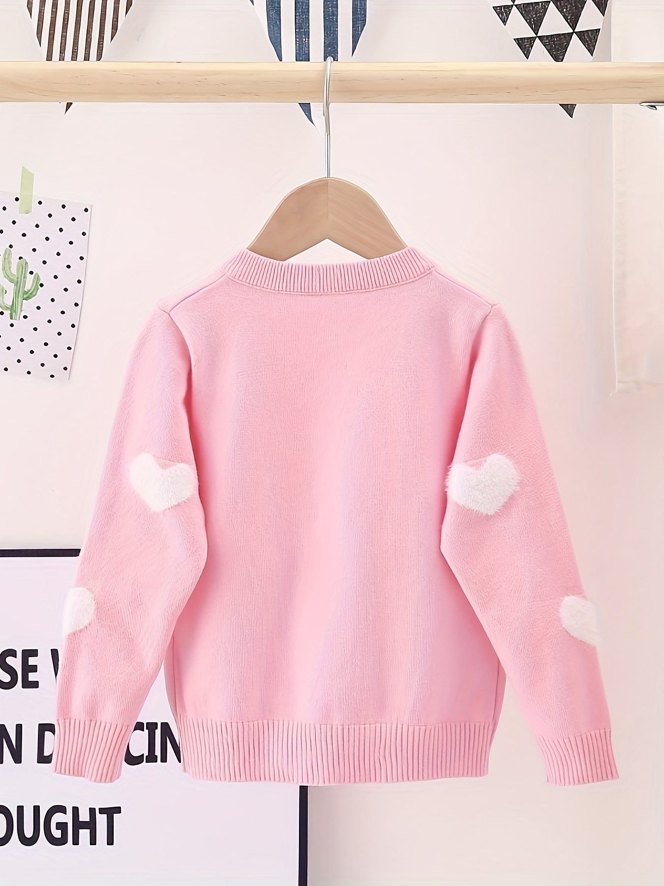 Adorable Girls Heart Pattern Knit Cardigan - Soft Long Sleeve Crew Neck Sweater Jacket with Cute Button Detail - Perfectly Short for a Chic, Elegant Style