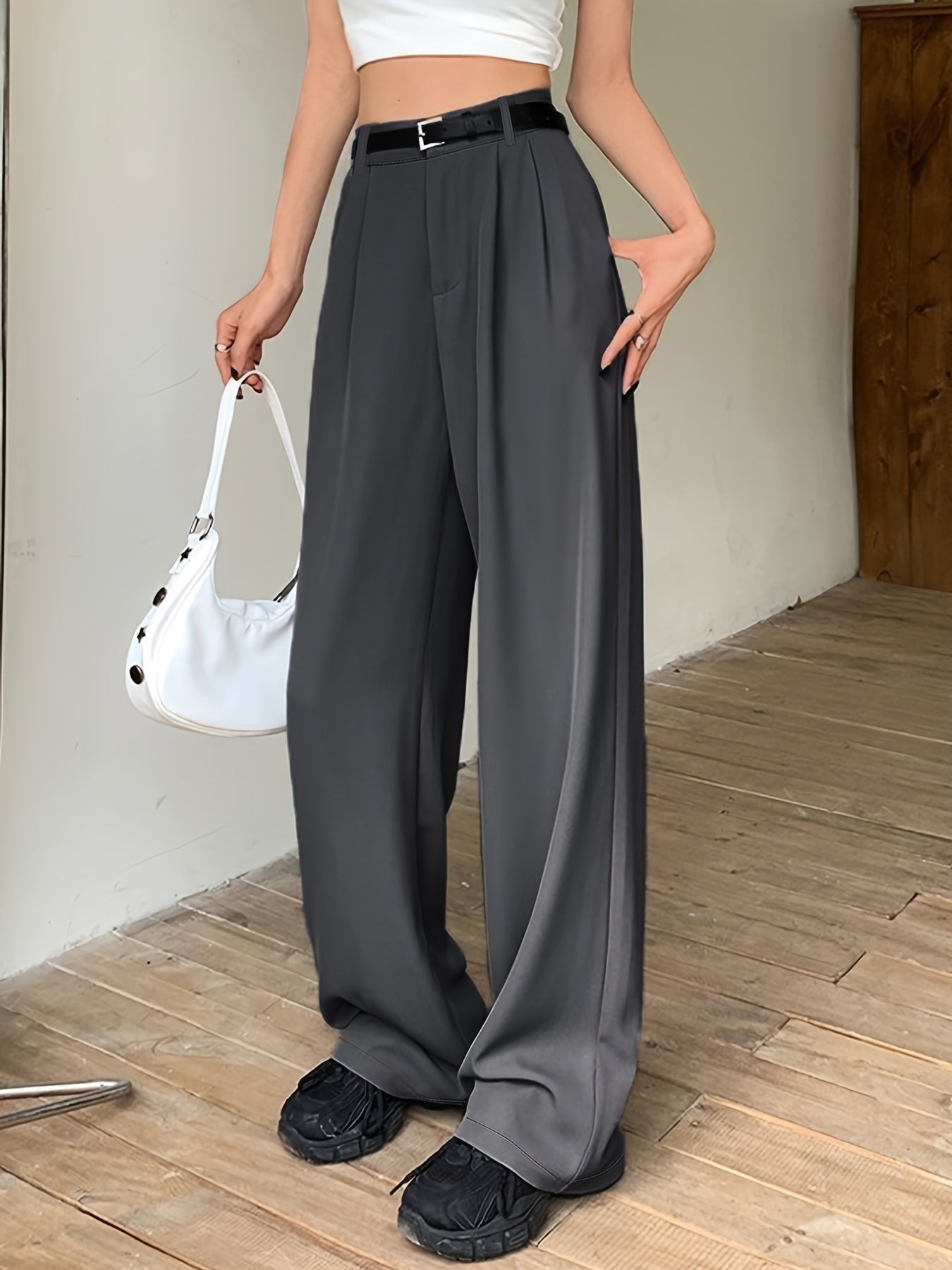 vlovelaw  Solid Color Wide Leg Pants, Casual Loose Pants For Every Day, Women's Clothing