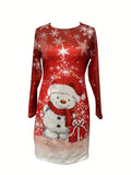 vlovelaw  Snowman Print Long Sleeve Dress, Casual Crew Neck Dress For Spring & Fall, Women's Clothing