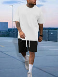 Mens Stylish Comfy Lounge Sets - Trendy Solid Tee & Drawstring Shorts - Ideal for Home & Outdoor, Summer Chill-out Wear