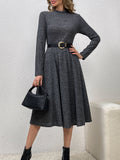 Solid Mock Neck Aline Dress, Elegant Long Sleeve Dress For Spring & Fall, Women's Clothing