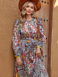 vlovelaw Paisley Print Crew Neck Aline Dress, Vintage Long Sleeve Dress For Spring & Fall, Women's Clothing