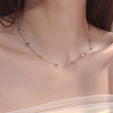 1pc Colorful Stone Princess Necklace Bohemian Vacation Style Clavicle Chain Jewelry