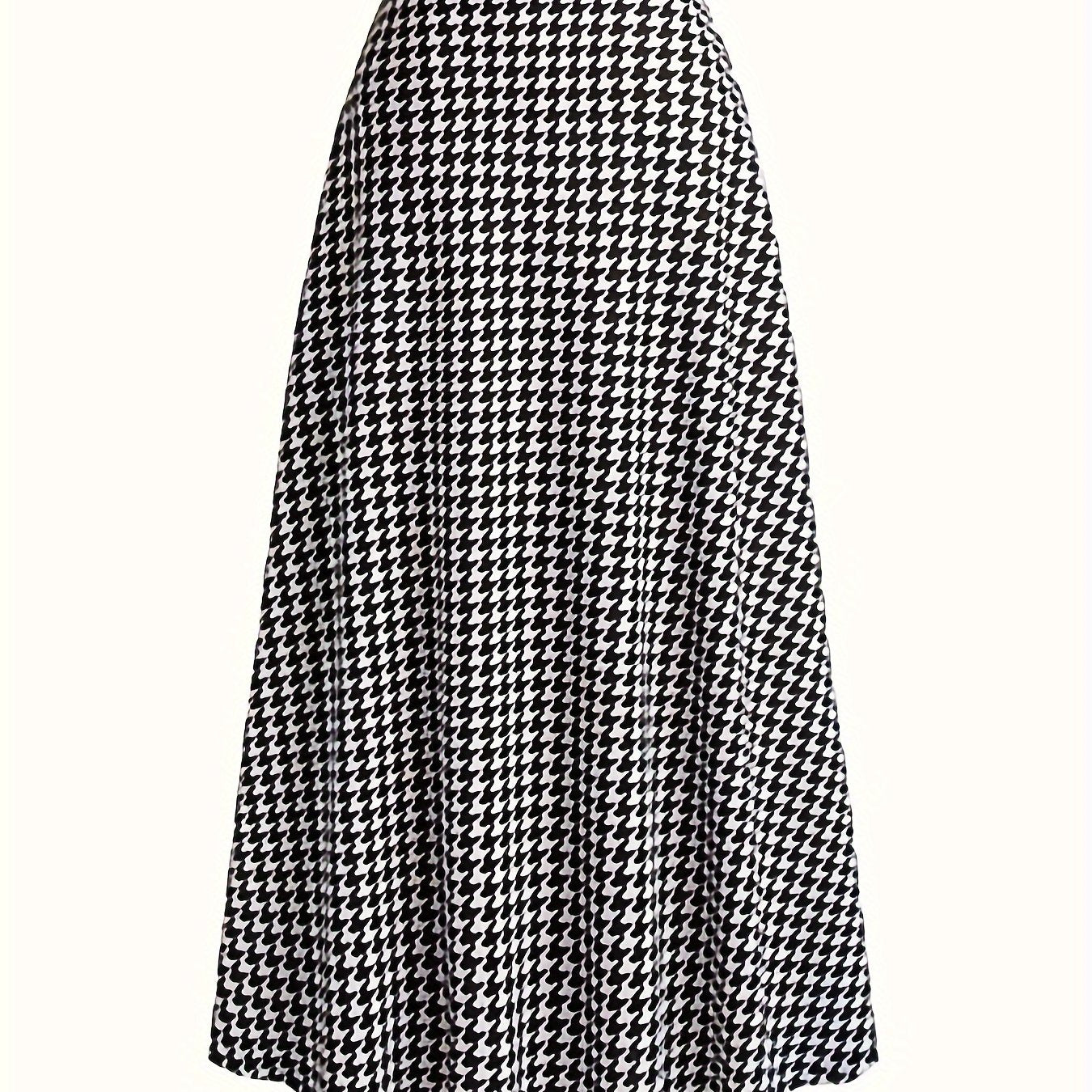 vlovelaw  Houndstooth Print High Waist Skirt, Elegant A-line Maxi Dress, Women's Clothing