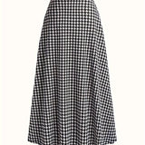 vlovelaw  Houndstooth Print High Waist Skirt, Elegant A-line Maxi Dress, Women's Clothing